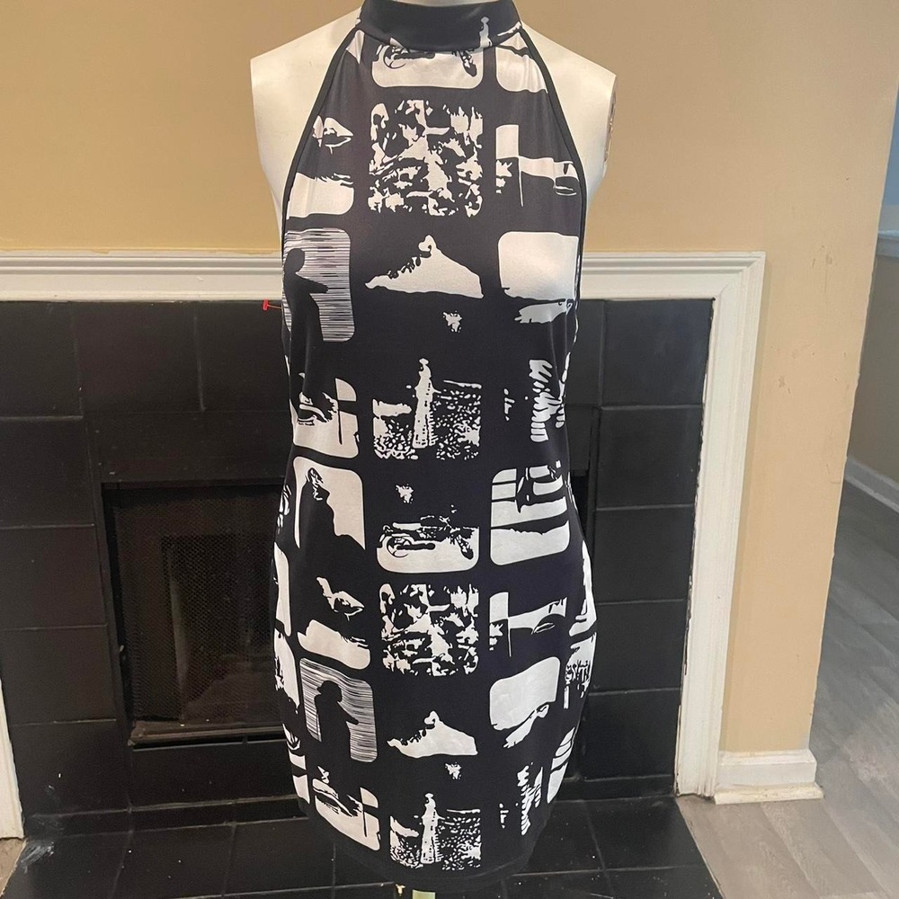 Black & white halter neck bodycon dress
